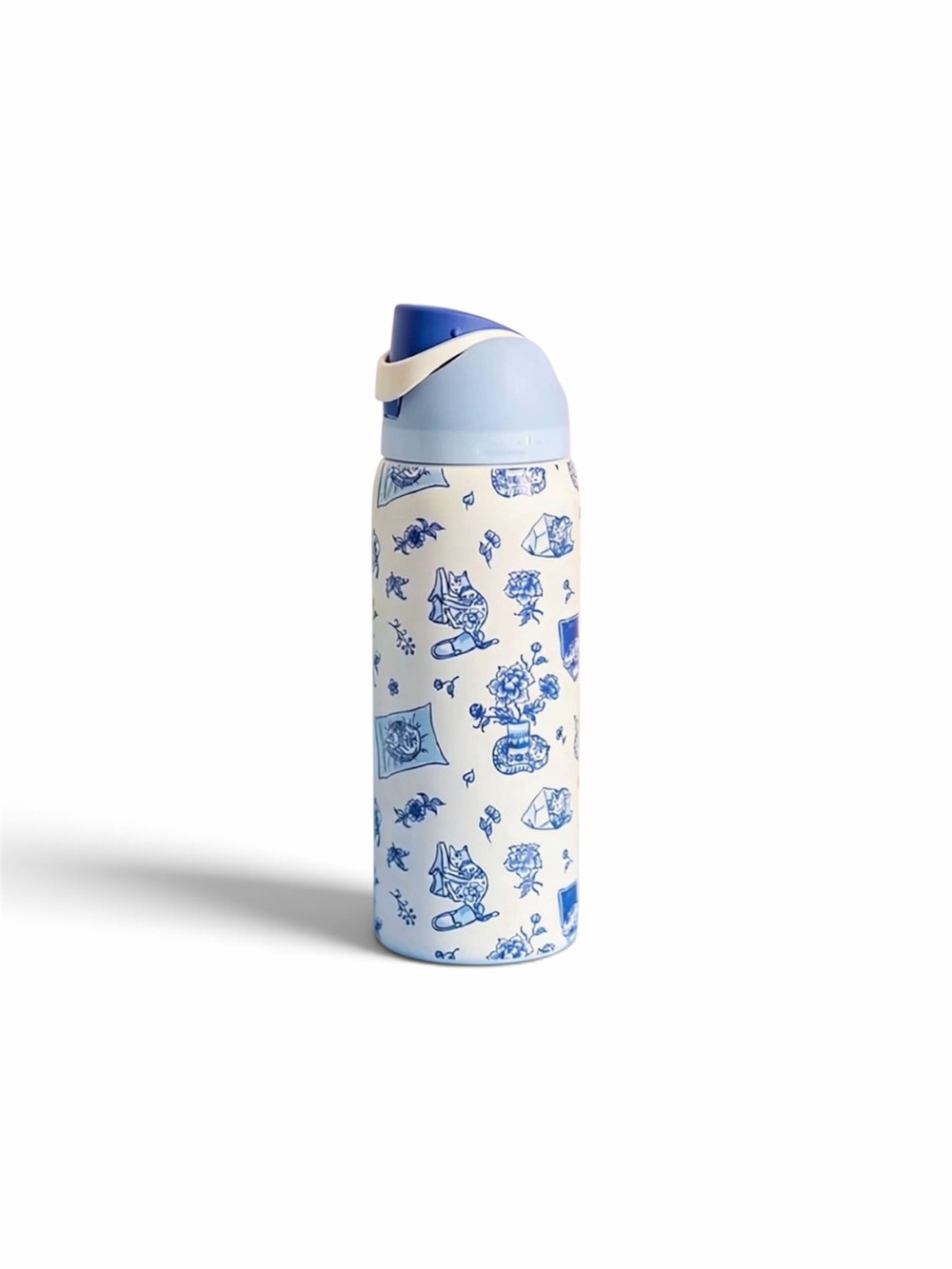Owala Blue Floral cat Print Stainless Steel Water Bottle - Women Bath & Body